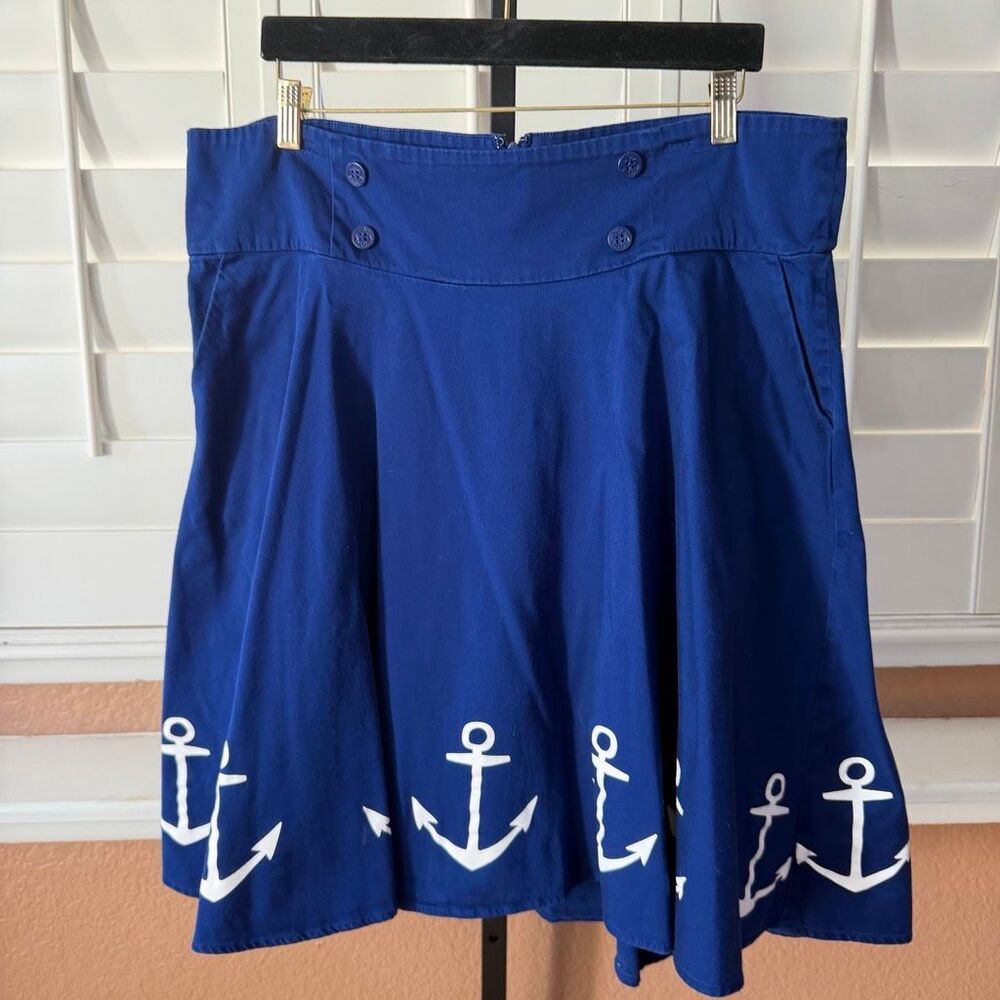 Retro Chic By Torrid Blue Anchor Skirt Nautical Pinup Rockabilly A Line Skirt 1X